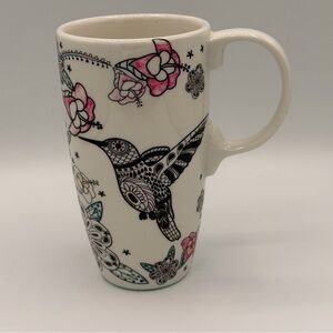 Artistic Hummingbird Ceramic Mug - White and Pink